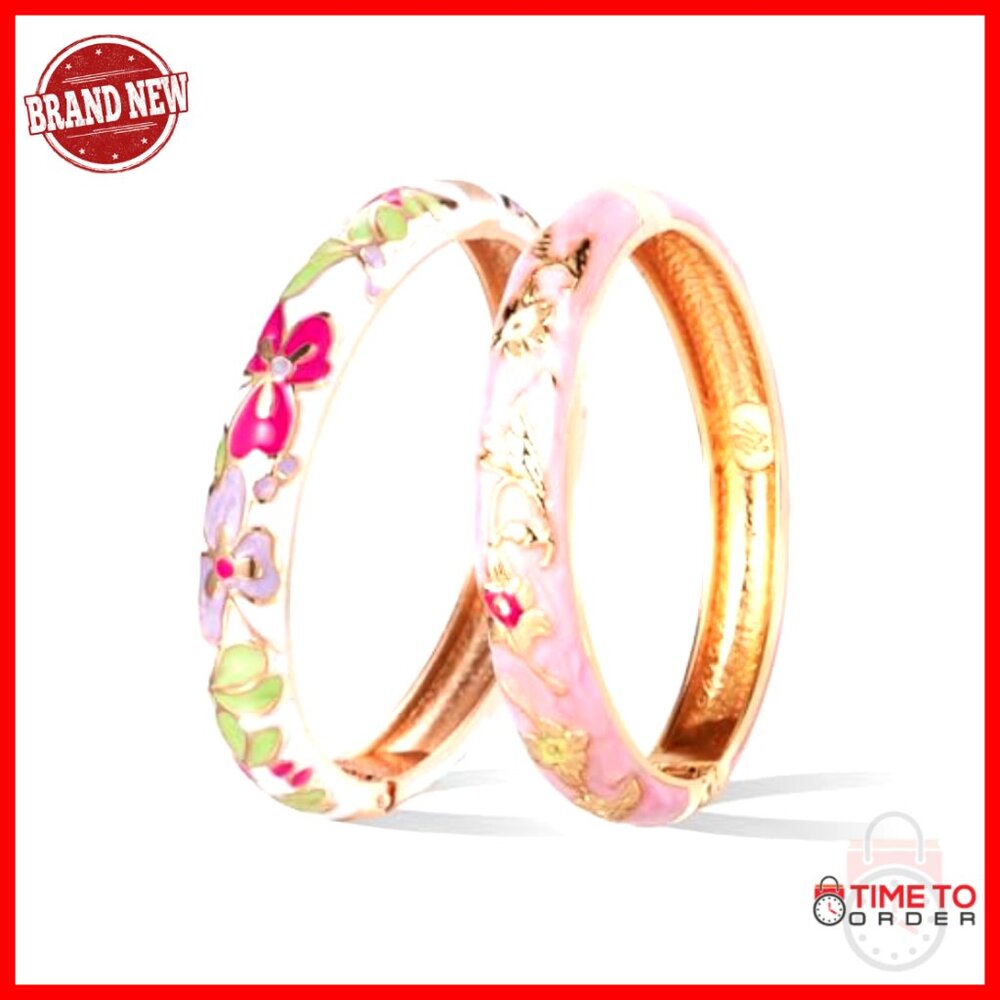 Enamel Bangle Bracelets Set Elegant Cloisonne Cuf… - image 2